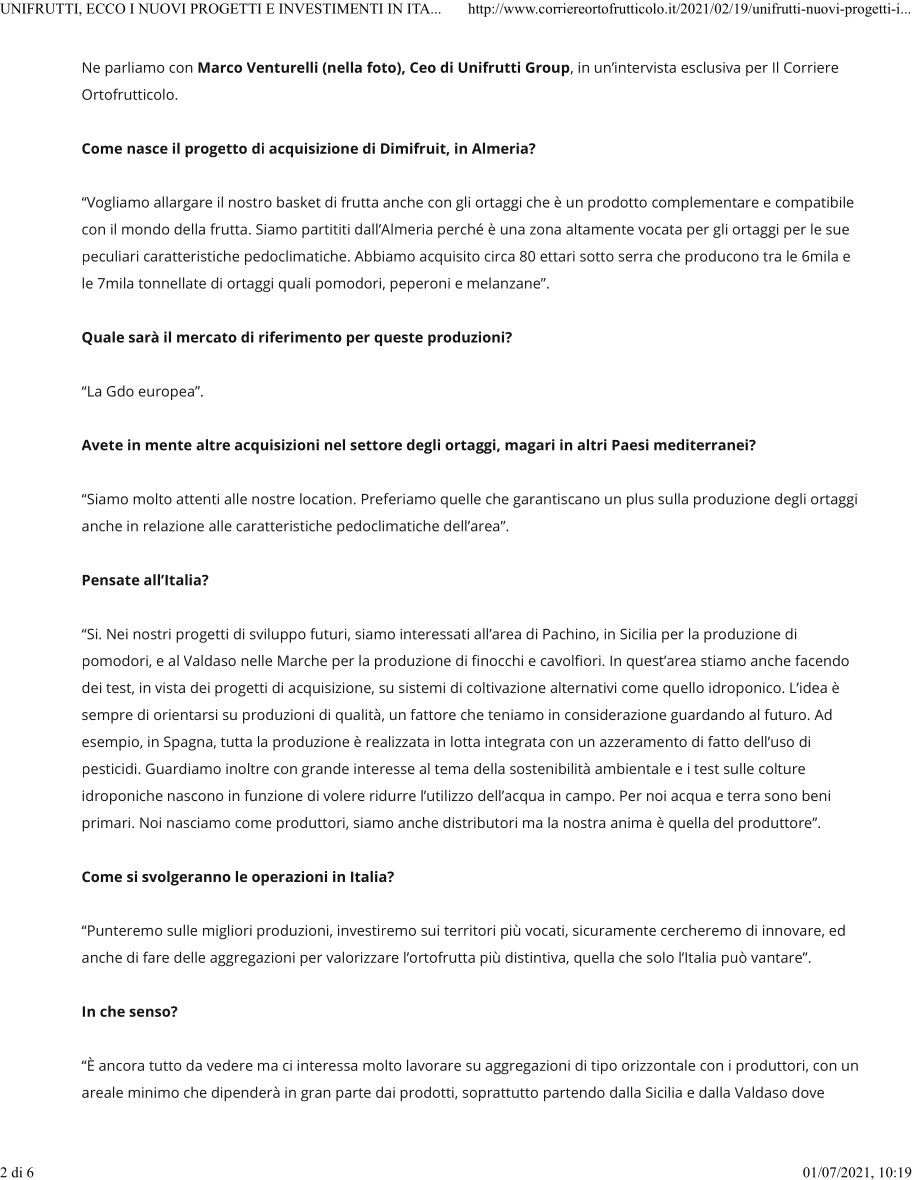 Corriere Ortofrutticolo - Unifrutti, the new projects and investments in the Italian market